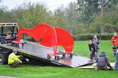 Installation of the Red Elephant at The Eric Carle Museum of Picture Book Art