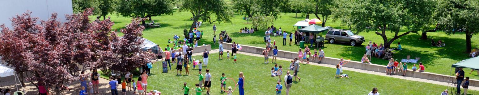 aerial view of Bobbie's Meadow with lots of people