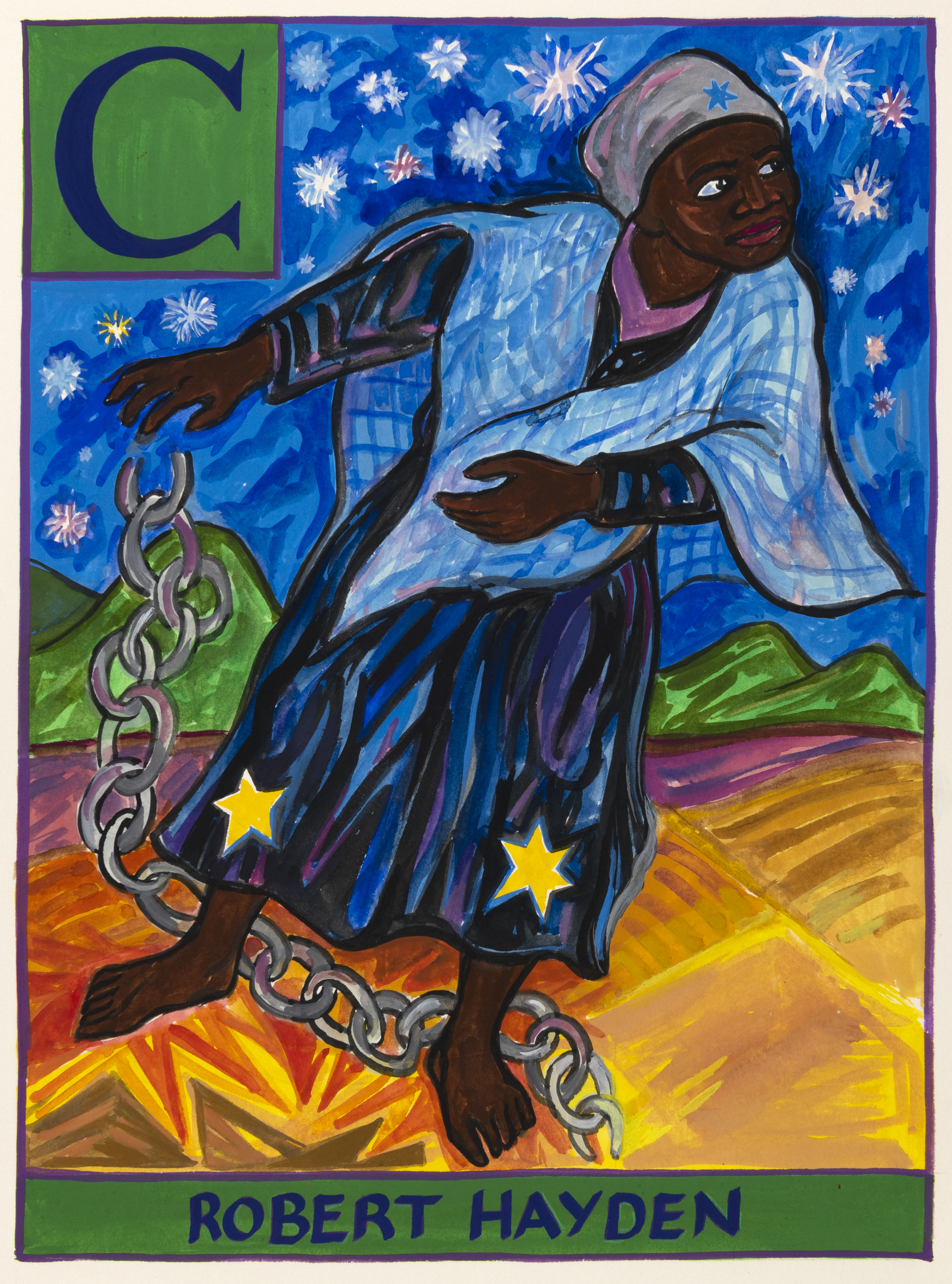 Illustration of woman breaking free of chains.