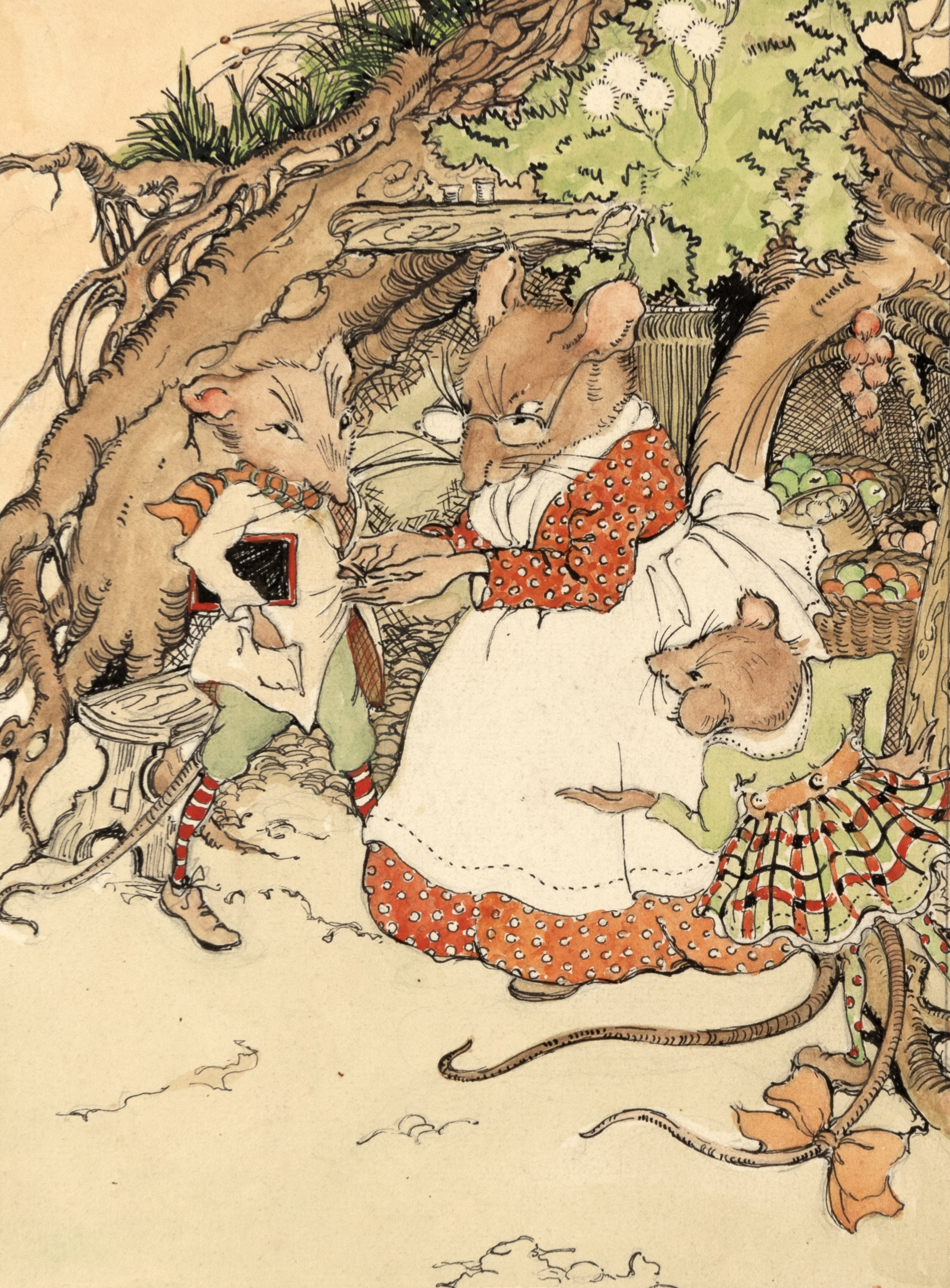 Illustration of mother mice with children. 