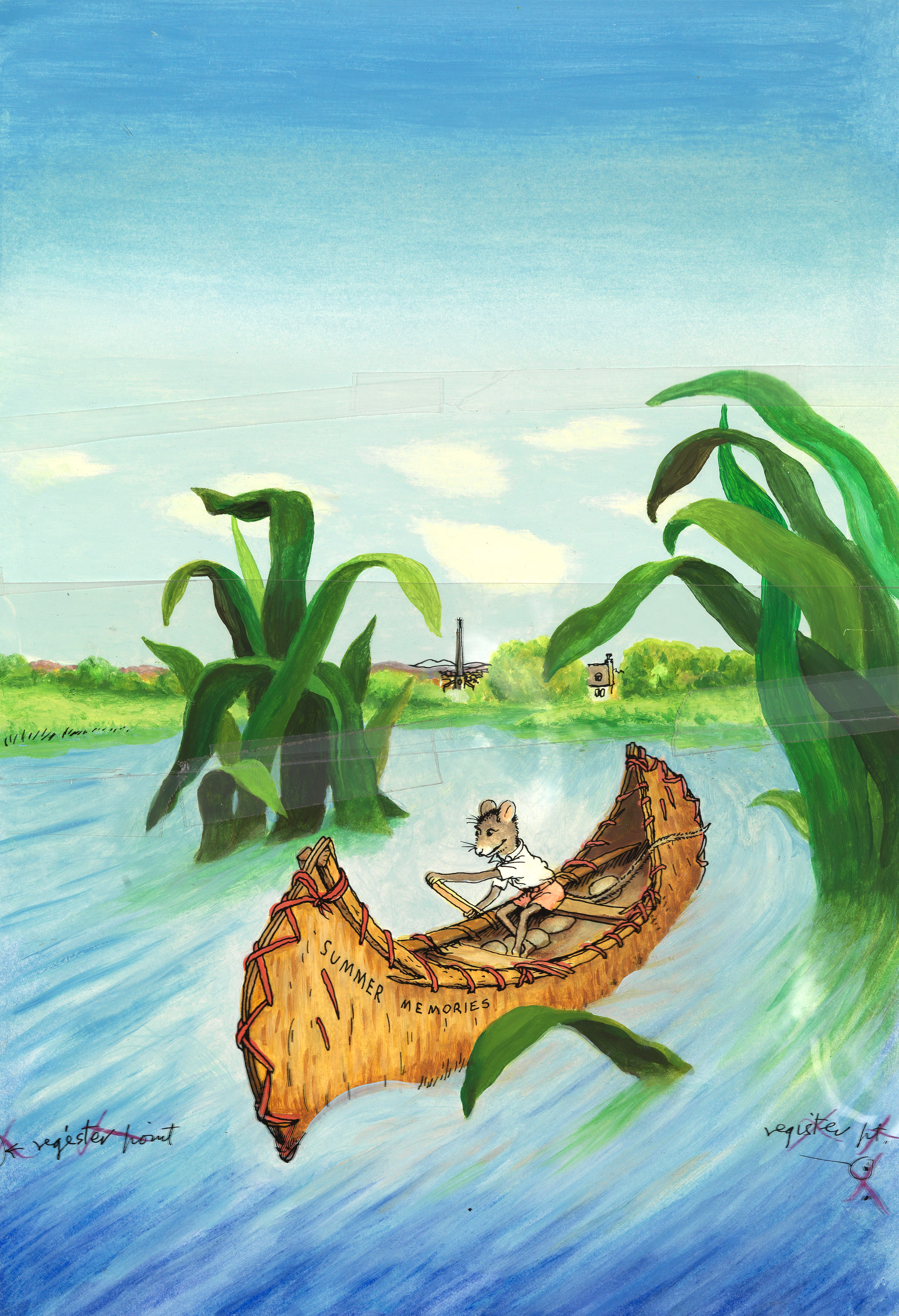 Illustration of mouse in canoe.