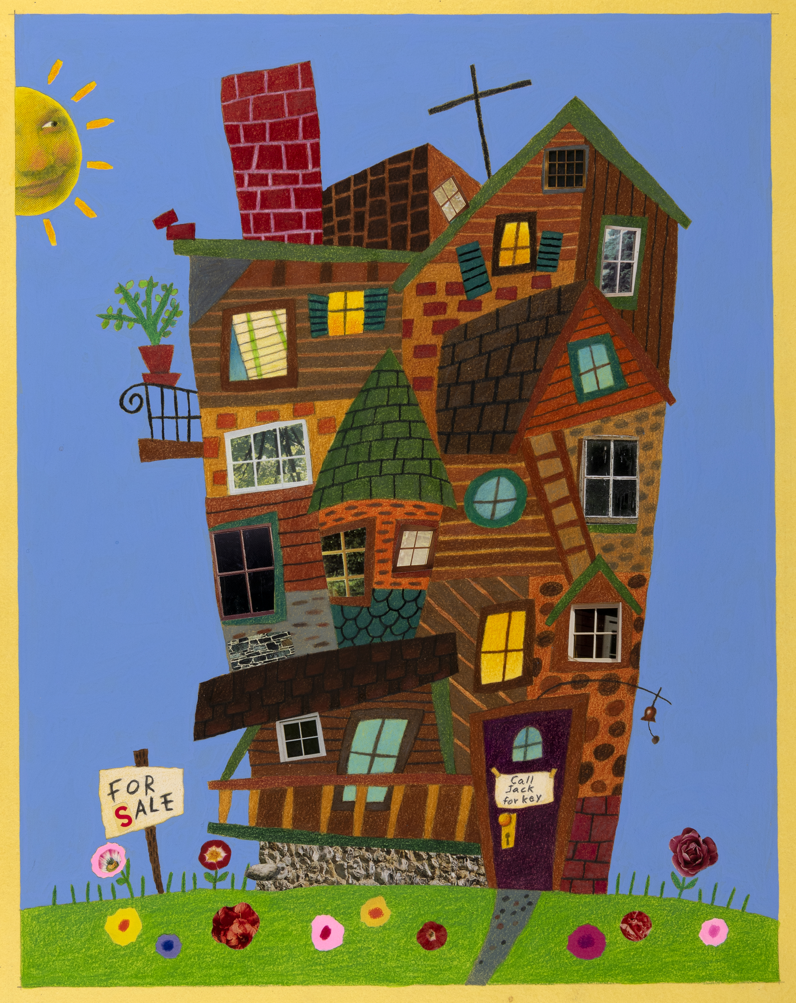 Illustration of house in sunshine. 