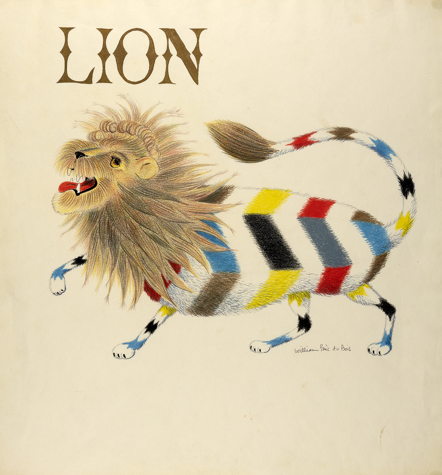 Illustration of lion with fur of chevron pattern. 