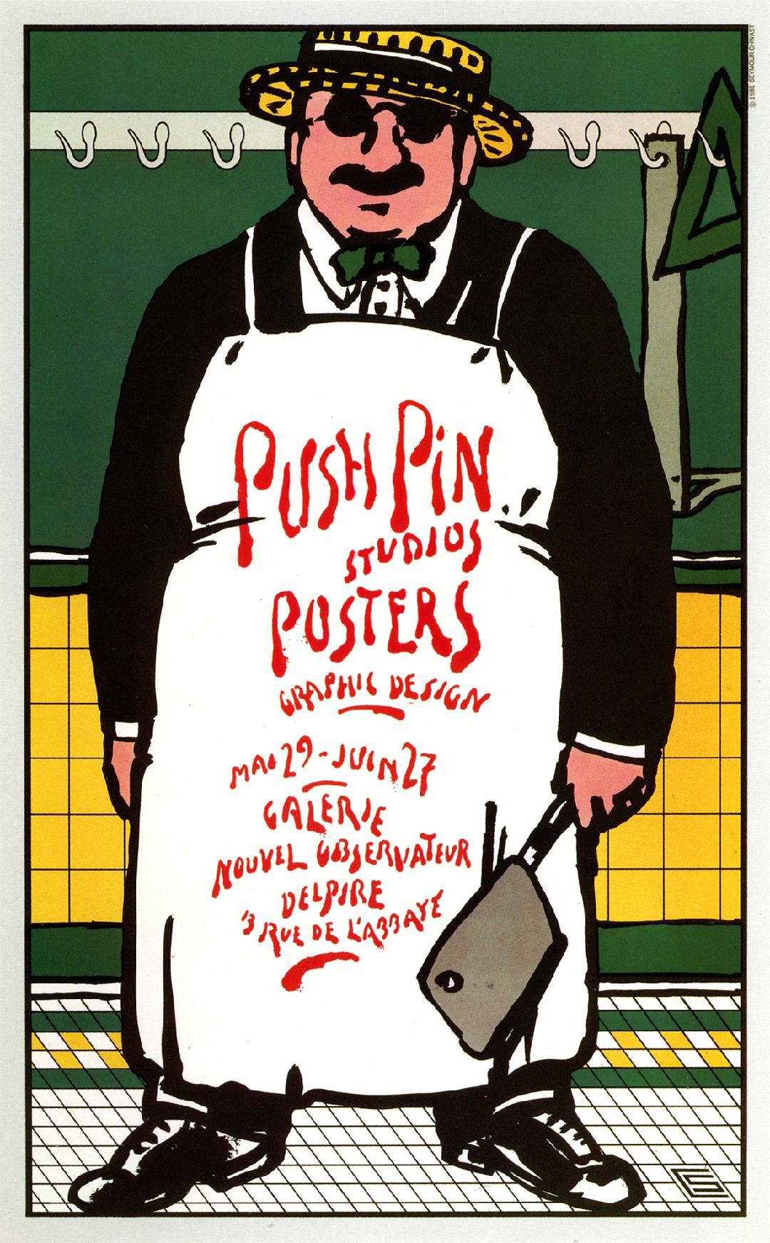 Poster of butcher in apron. 