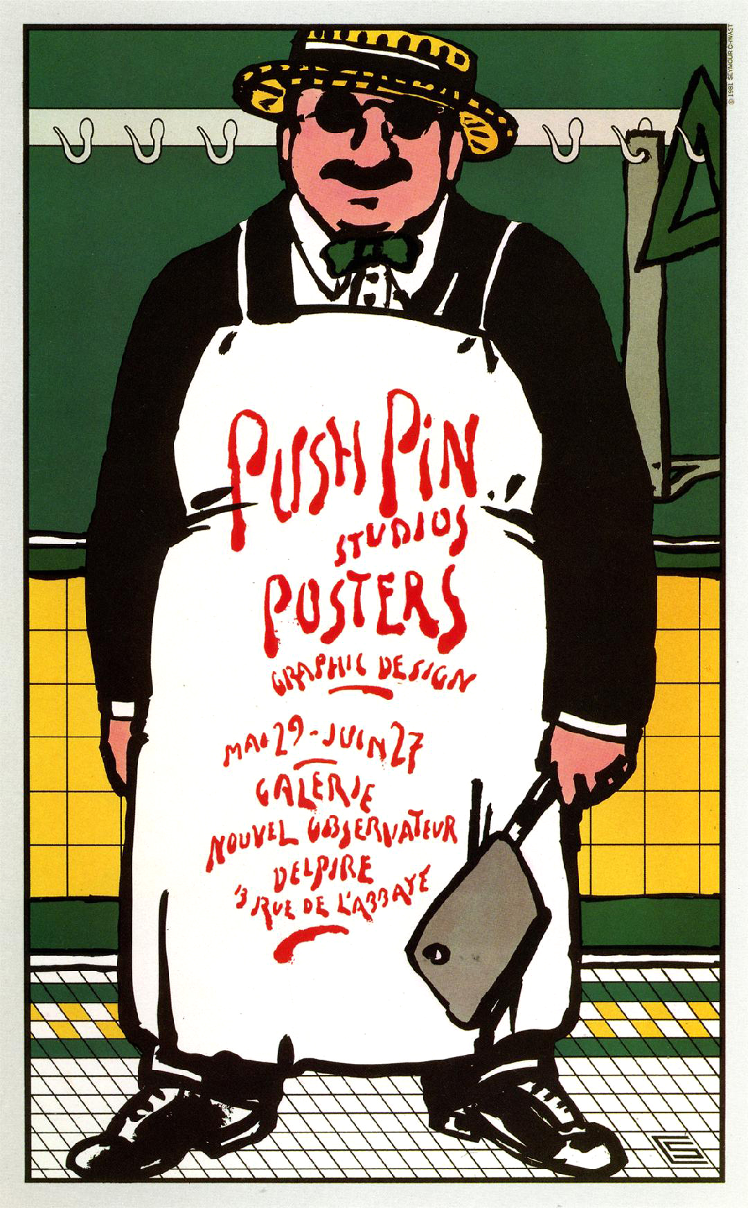 Poster of butcher in apron.