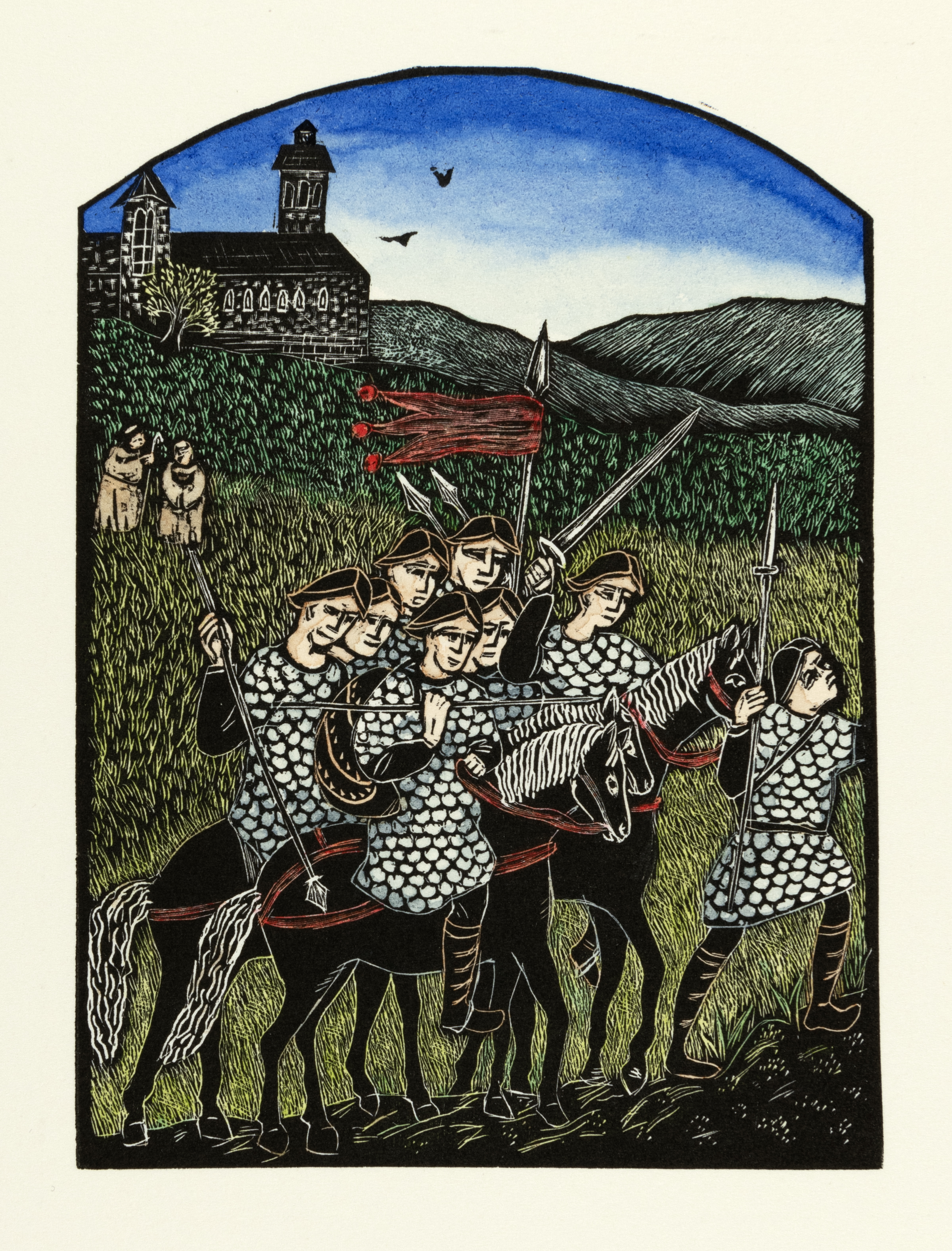 Illustration of knights on horseback 