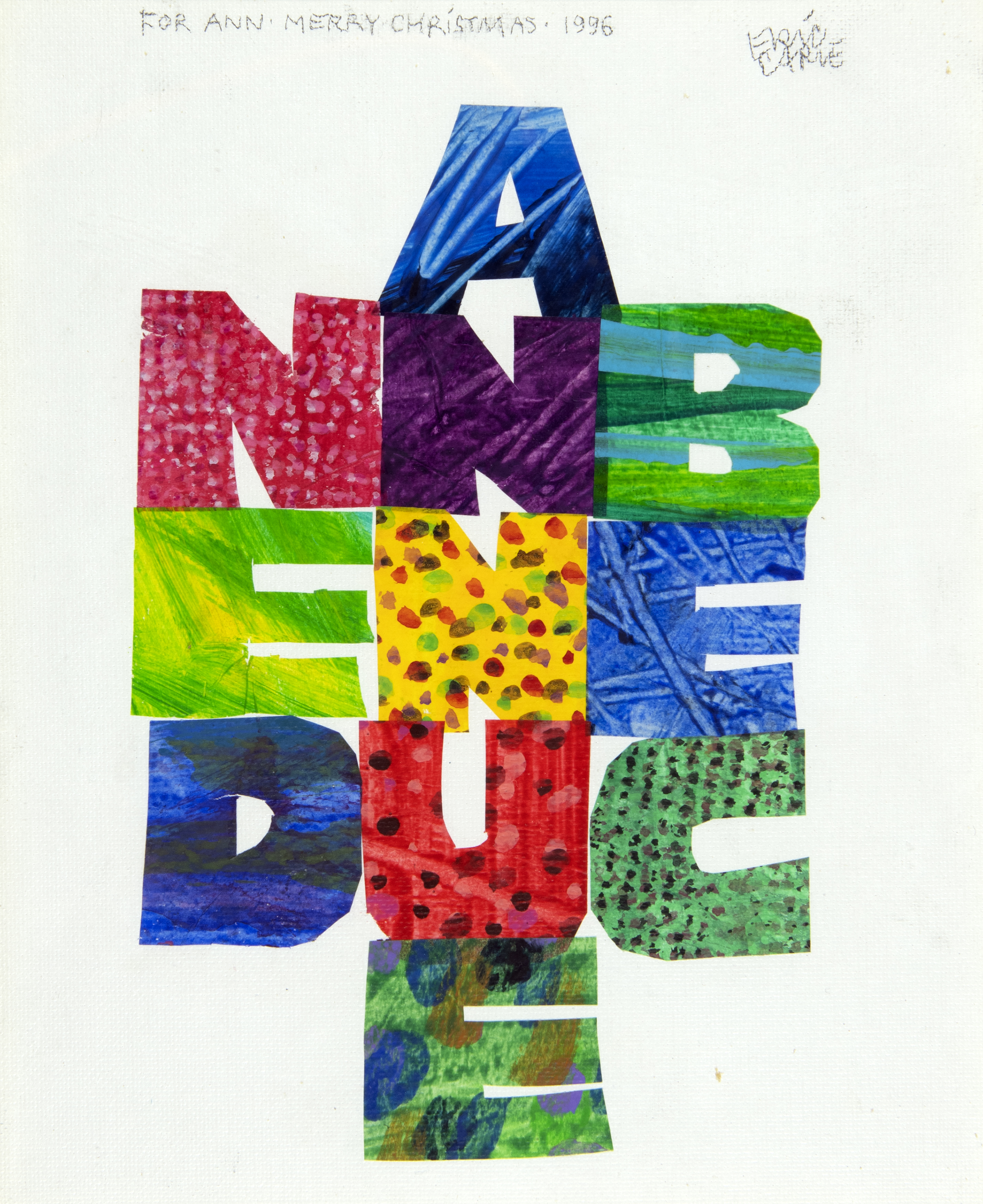 Illustration of Ann Beneduce name in colored collage.