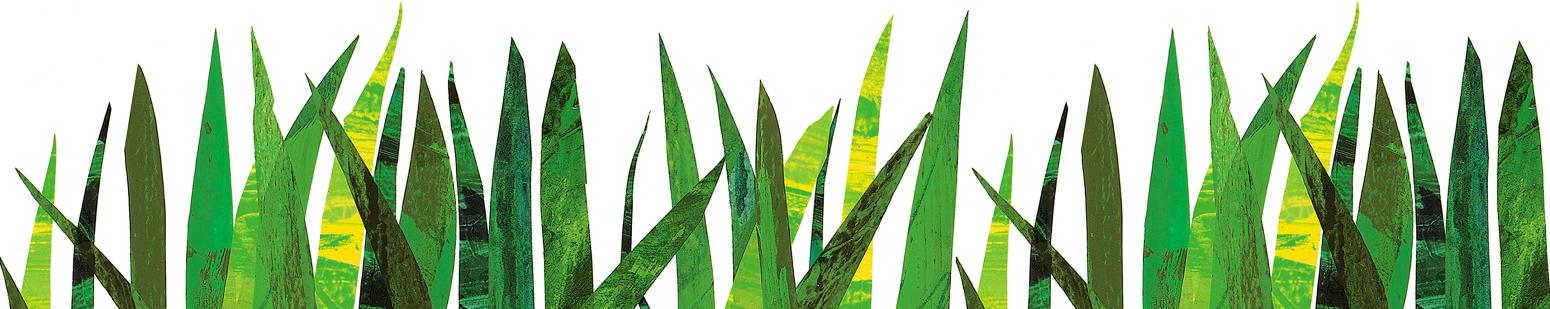 Illustration of grass with collaged green tissue paper. 
