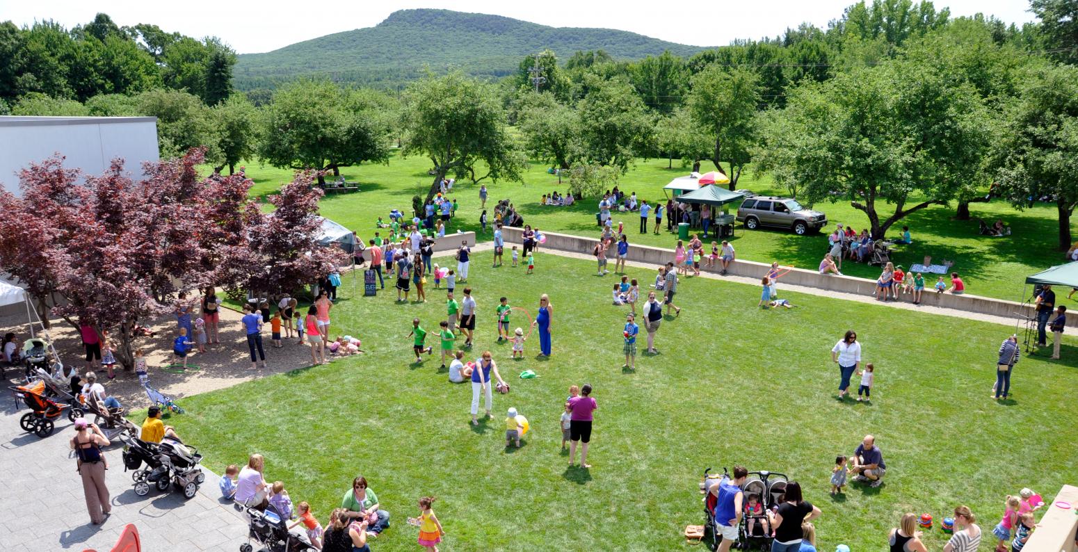 aerial view of Bobbie's Meadow with lots of people