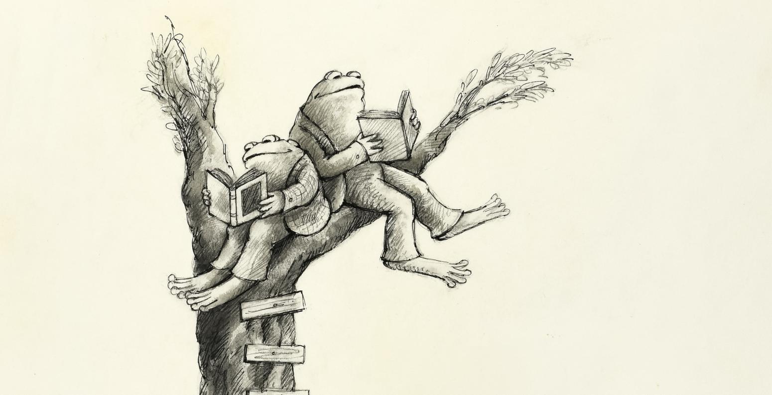 ltl_2013_1_121a_detail.jpg Illustration of Frog and Toad siting in tree reading.