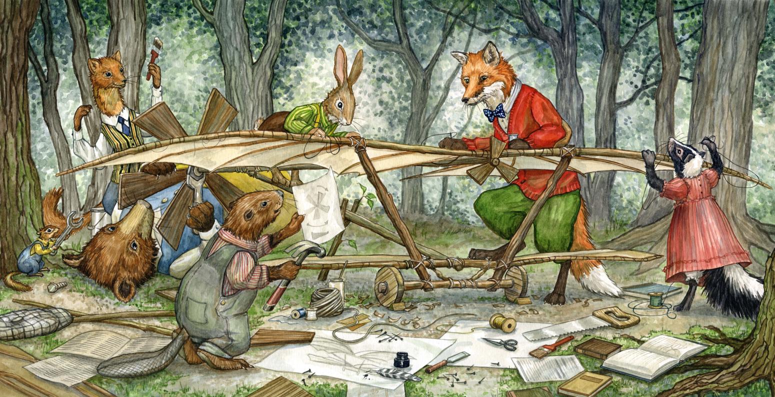 Hector Fox and his animal friends work together in the forest building a flying machine.