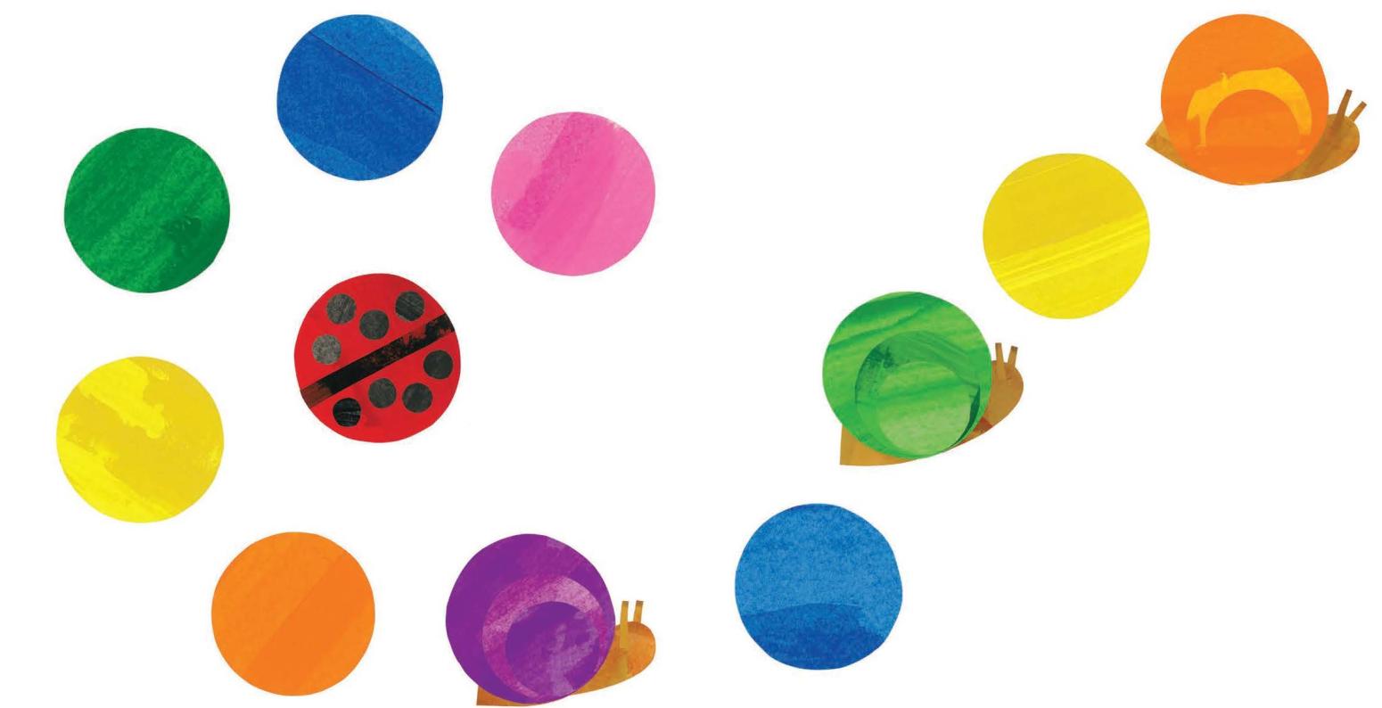 An assortment of colorful circles and snails.
