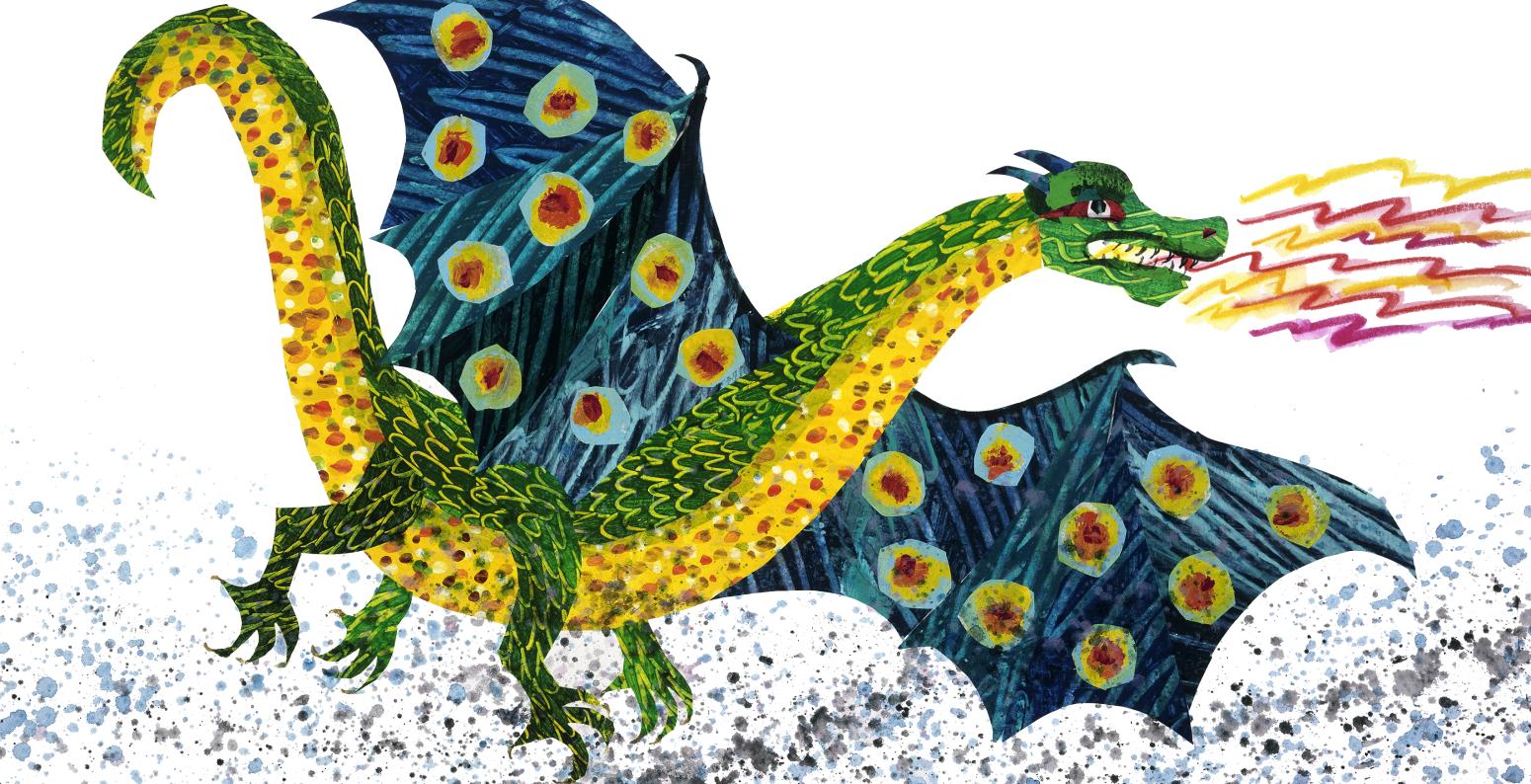 Illustration of fire breathing dragon. 