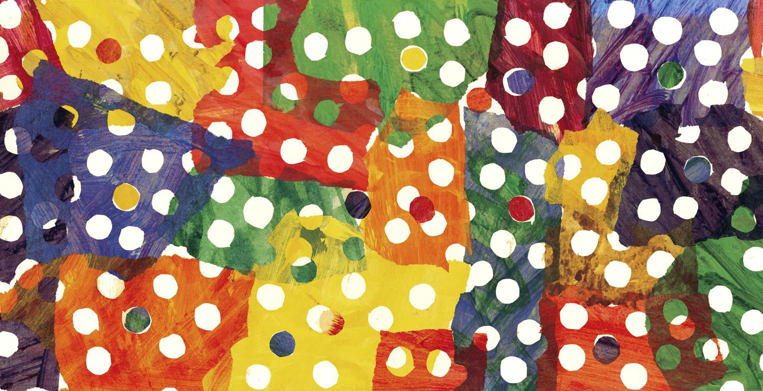 Illustation of collaged paper with hole punches.