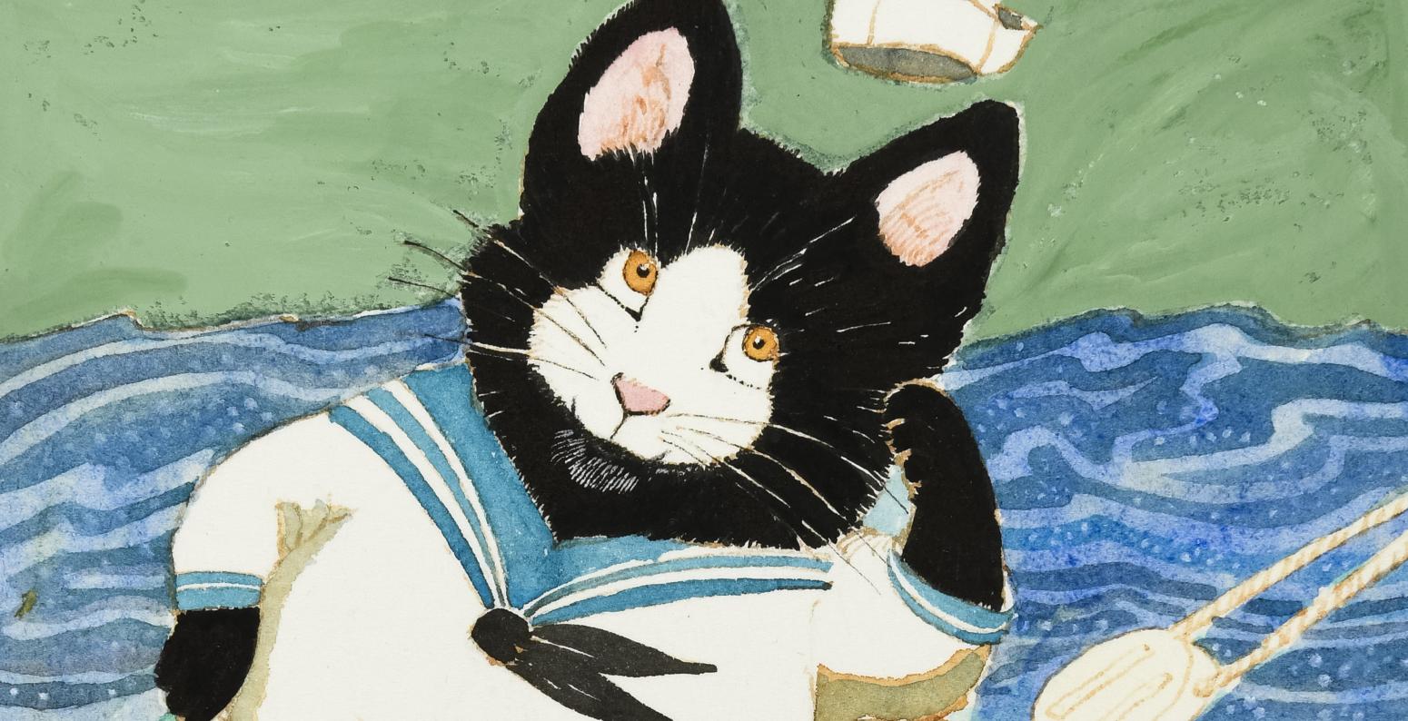 Illustration of cat in sailor suit. 