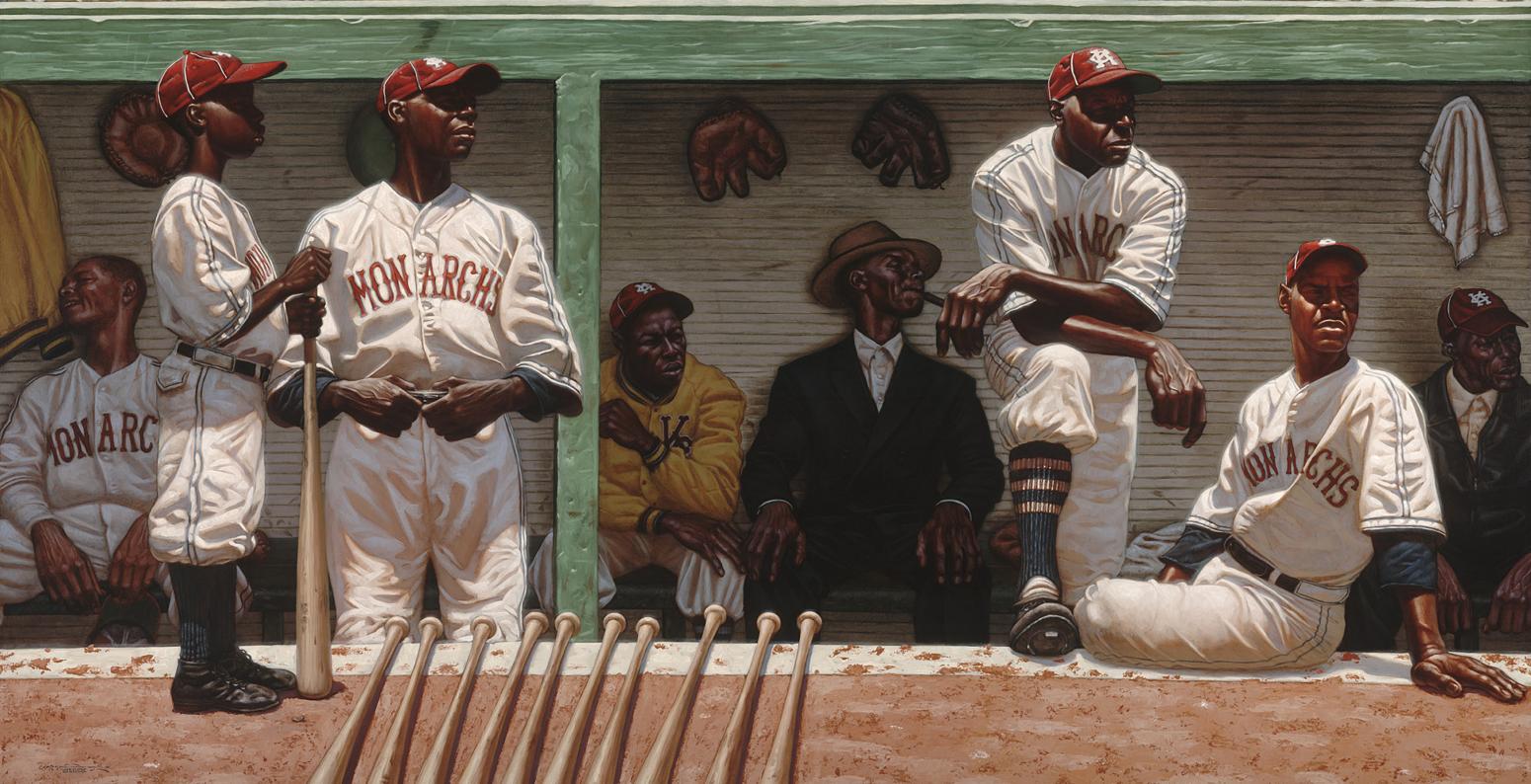 Illustration of dugout with baseball players 