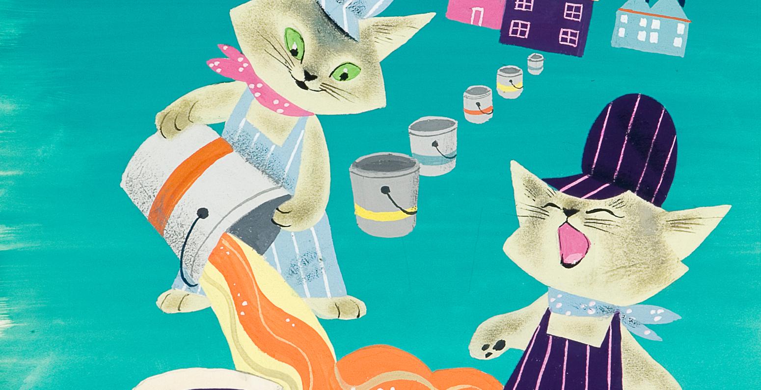Illustration of cats painting 