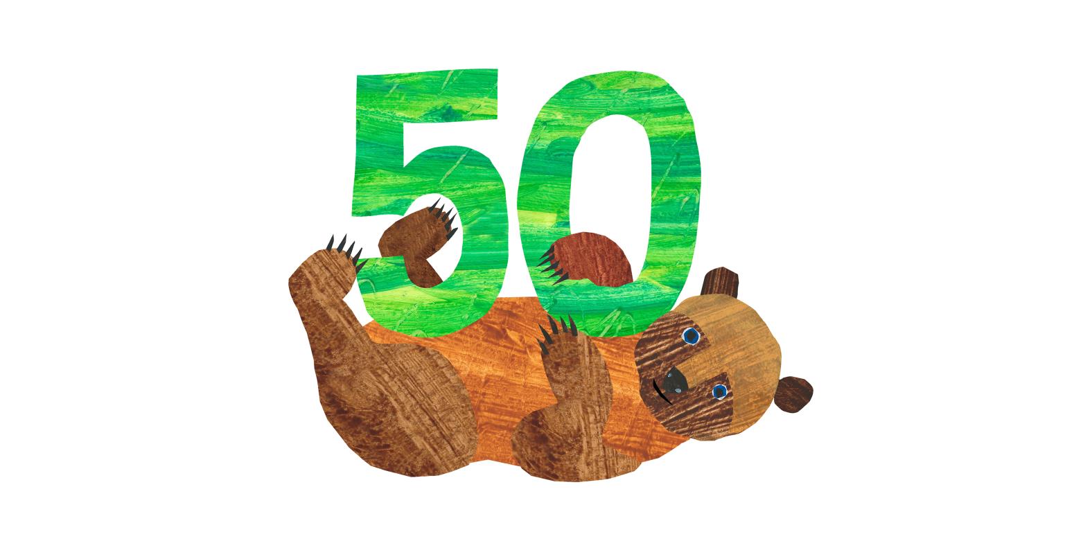 Illustration of bear holding numbers 50.