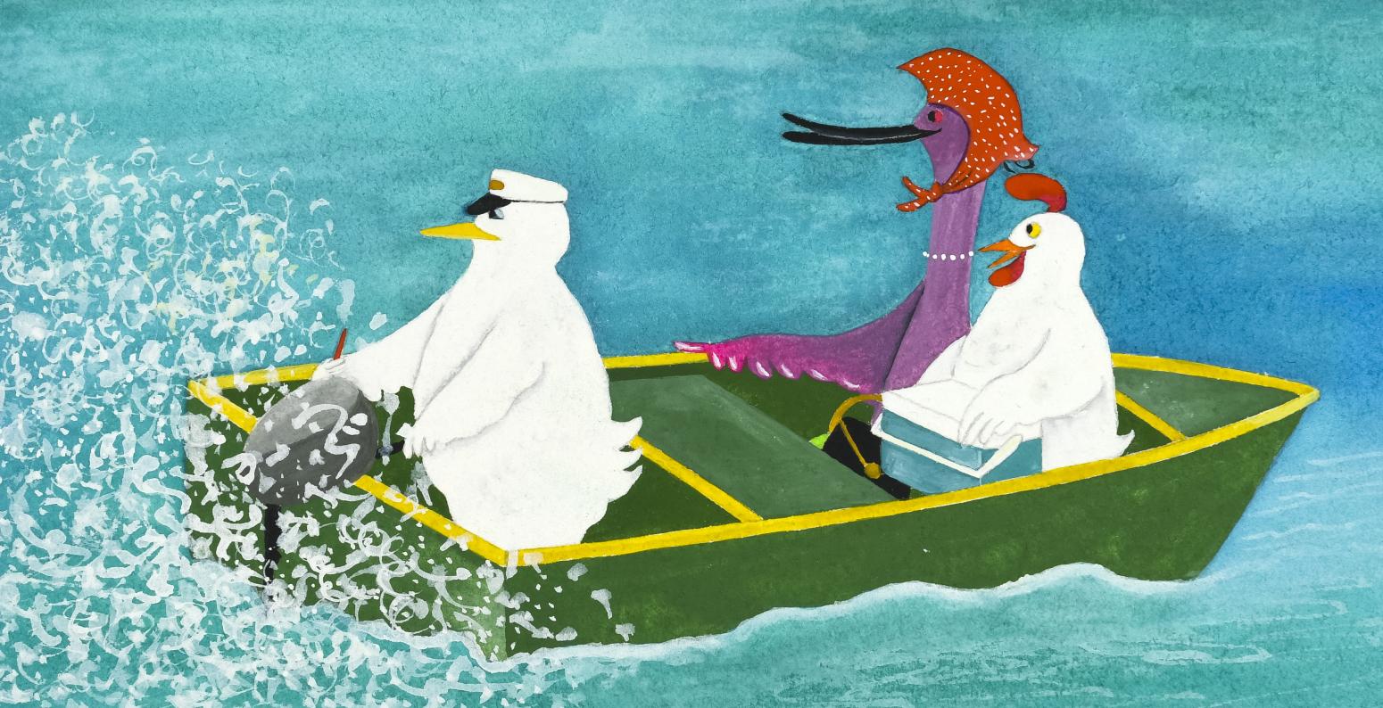 Illustration of ducks in boat 