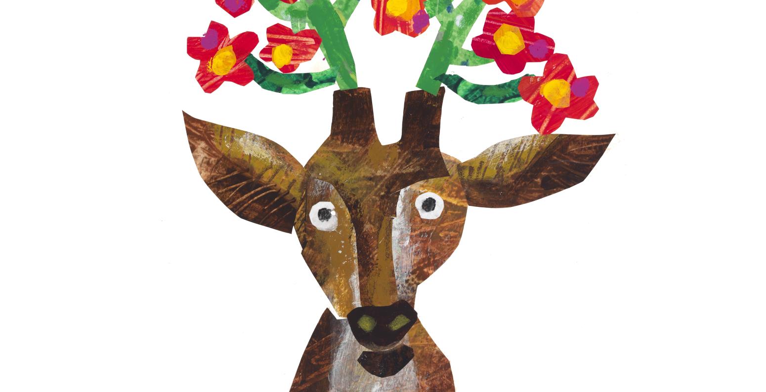 Illustration with deer with flowers for antlers. 