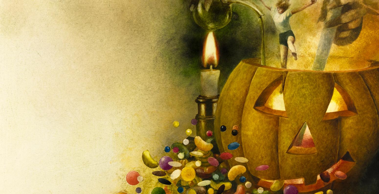 Illustration of pumpkin with candy. 