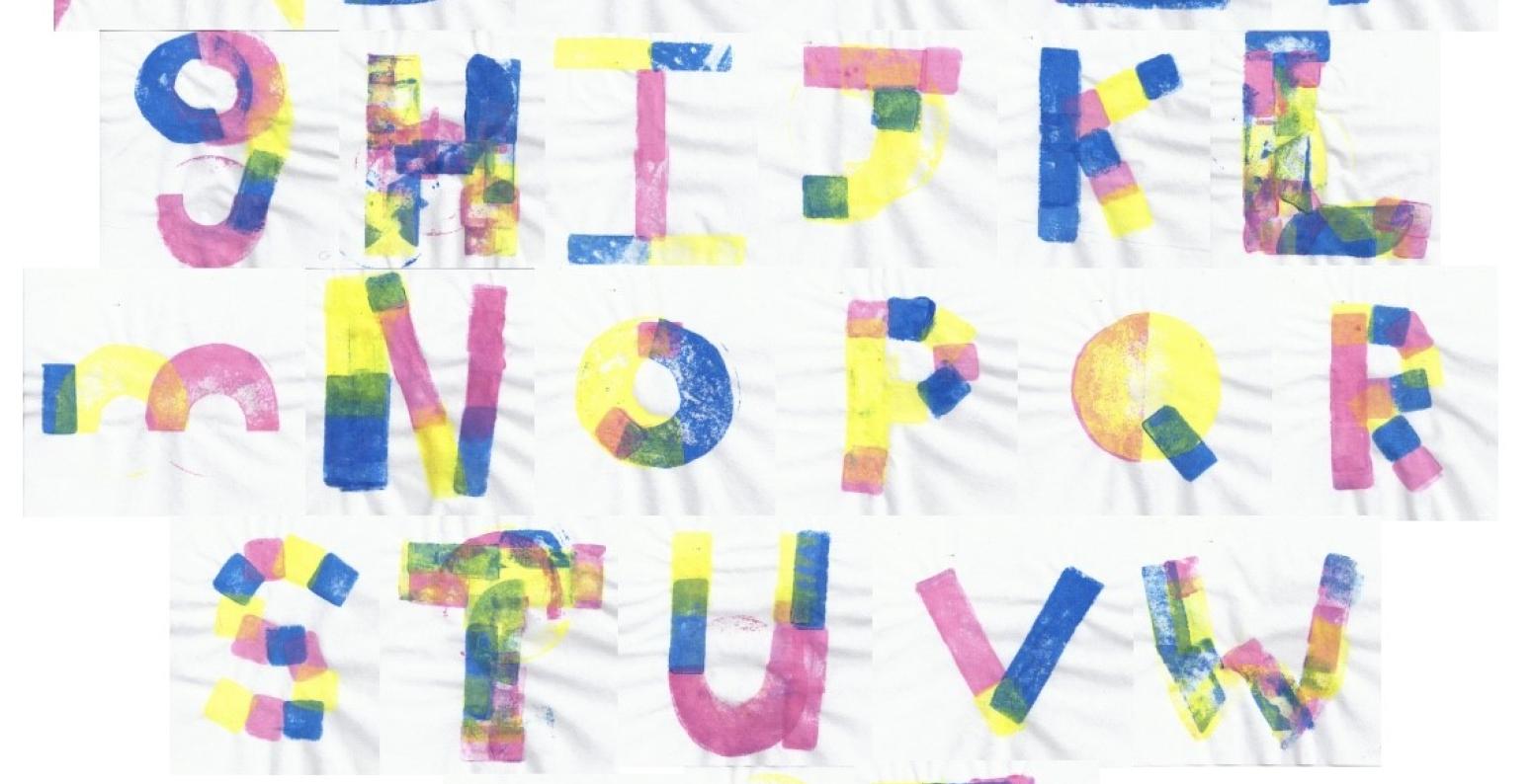 letters of the alphabet hand printed using simple shapes