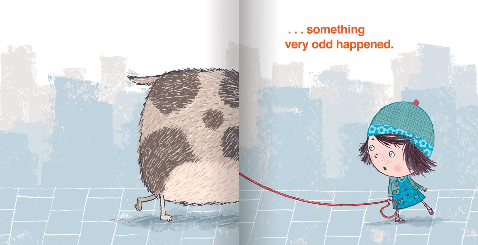Illustration of girl walking dog.