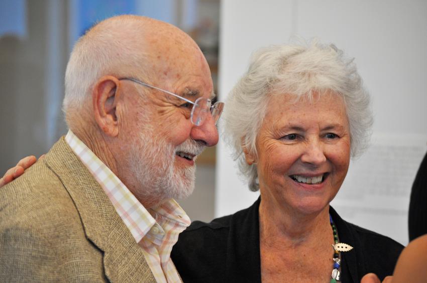 photograph or Eric and Barbara Carle smiling and both with white hair