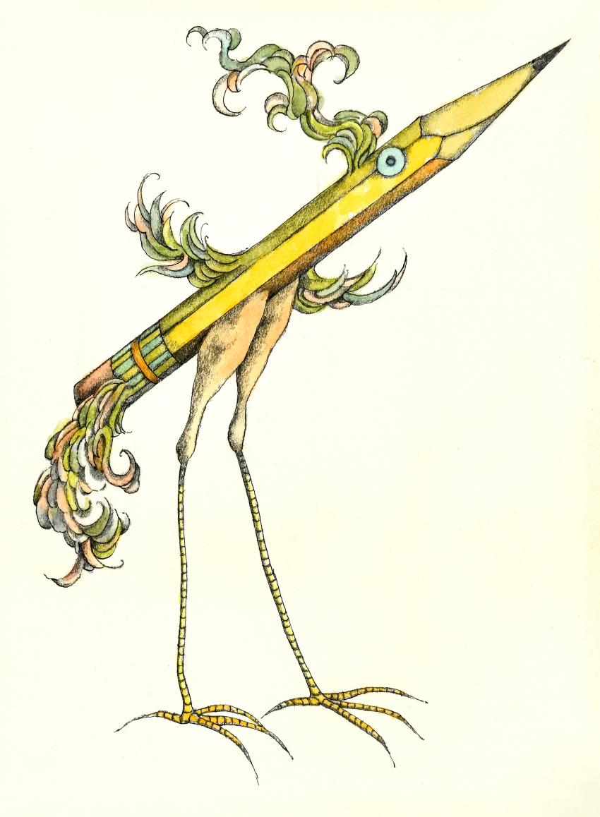 Illustration of pencil bird.