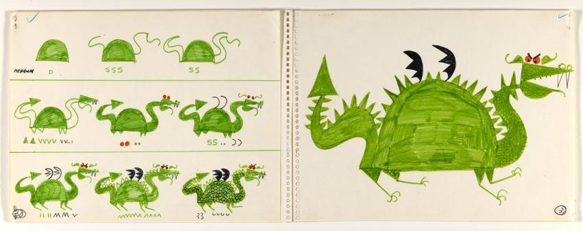 Illustration of how to draw a dragon. 