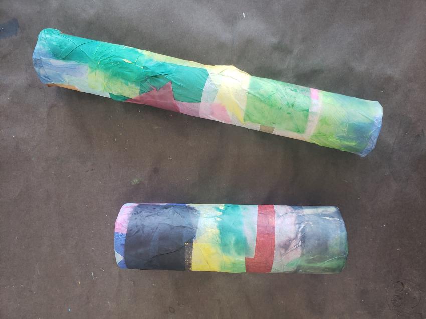 Two paper towel roll noisemakers. 