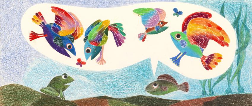 Illustration of fish dreaming of fish. 