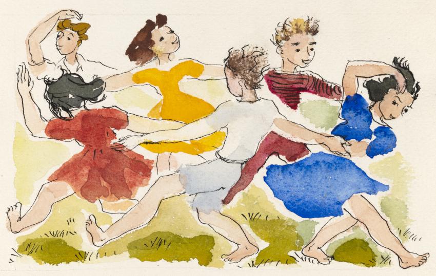 Illustration of children dancing. 