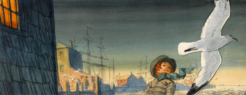 Illlustration of boy with seagull.
