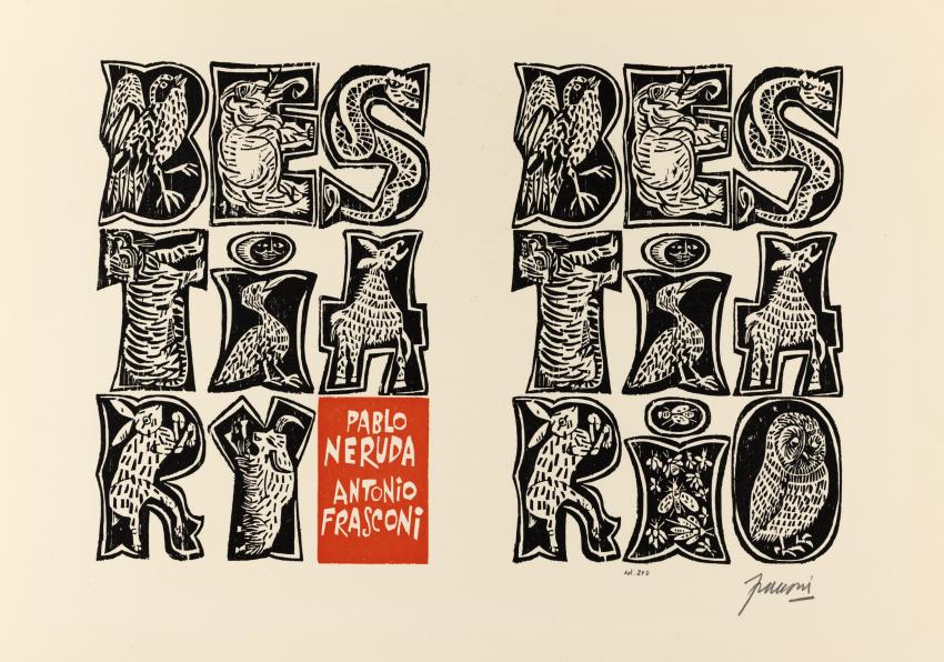 Woodcut illustration of letters for "Bestiary."