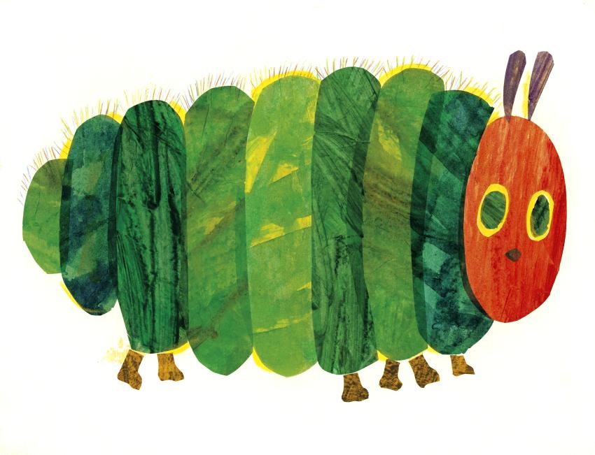 Illustration of caterpillar after eating a lot of food. 