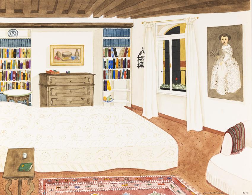 Illustration of bedroom interior. 