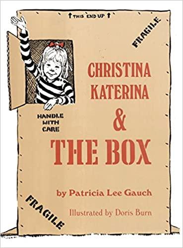 Cover for Christina Katerina and the Box shos a young child in a striped shirt inside a cardboard box, waving outside a cut-out window.