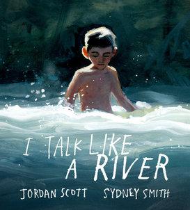 Cover illustration for I Talk Like a River shows a boy swimming in a choppy, churning river.