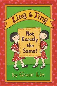 Cover image for Ling & Ting: Not Exactly the Same shows two twin girls wearing matching red polka dot dresses on either side of the book's title text. 