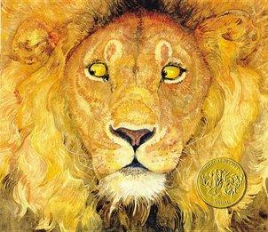 Cover image for The Lion and the Mouse shows a close of up of a golden lion's face and mane with eyes looking to its left.