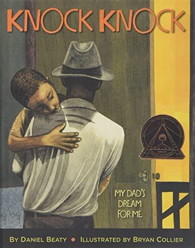 A man in a fedora hat holds a child in an embrace in front of a door.