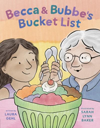 Illustration of a girl and her grandmother sharing a bowl of ice cream.