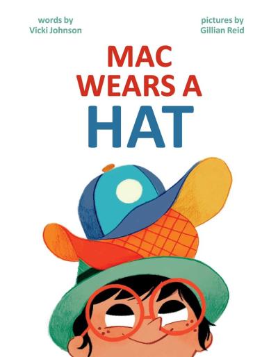 Illustration of a child wearing a pile of hats.