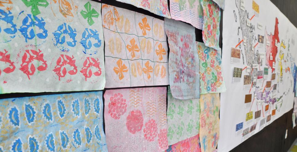 A close-up look on various patterns of batik papers created by guests in the Art Studio. 