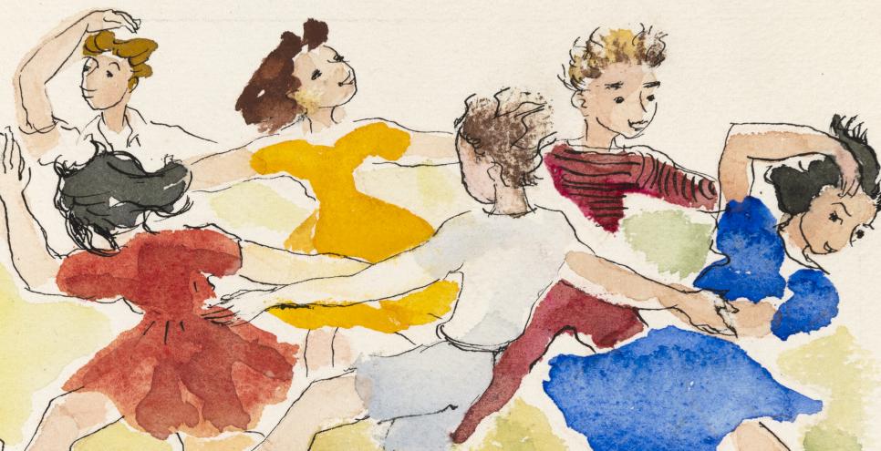 Illustration of children dancing. 