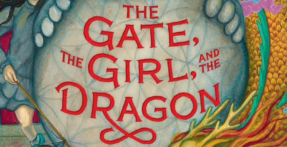 Cover illustration showing a girl holding a lantern, a stone gate, and a dragon.