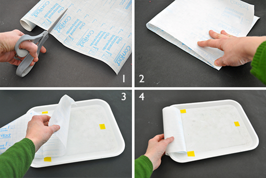 prepping contact paper for toddler exploration